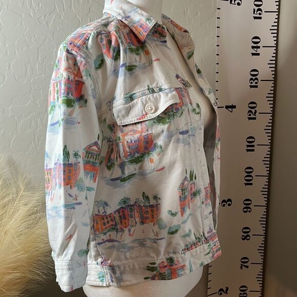 CHRISTOPHER & Banks cotton jacket white w/ beach motif chest pockets SZ S - Picture 9 of 14